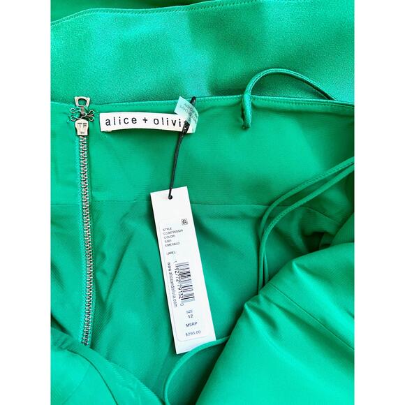 Alice + Olivia Julietta Mini Slip Dress in Green Size 12 Satin Lined Party - Picture 4 of 4